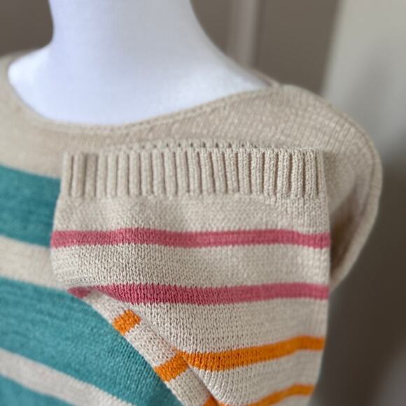 LOFT Womans Spring Color Striped Sweater sz MED Cotton/poly Crewneck - Picture 3 of 6